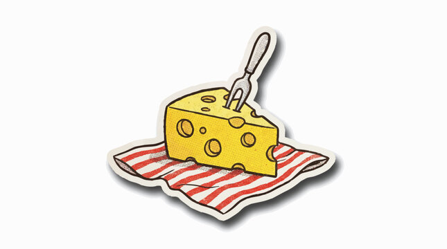 Yellow cheese wedge with holes on checkered cloth.
