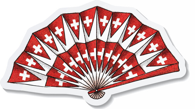 Swiss Flag Patterned Hand Fan Illustration.