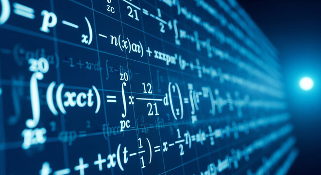 Complex mathematical formulas on digital background
