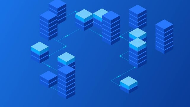 Isometric networked server blocks illustration
