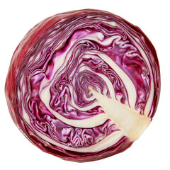 Obraz premium Red cabbage cross section vegetable purple cabbage slice fresh cabbage texture raw cabbage food healthy vegetable background organic cabbage pattern cabbage detail macro cabbage ring swirl crisp
