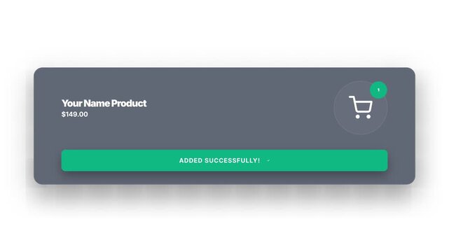 Animated shopping cart button, dynamic e-commerce interaction, online store checkout process, seamless loop, symbolizing successful purchase and digital transaction