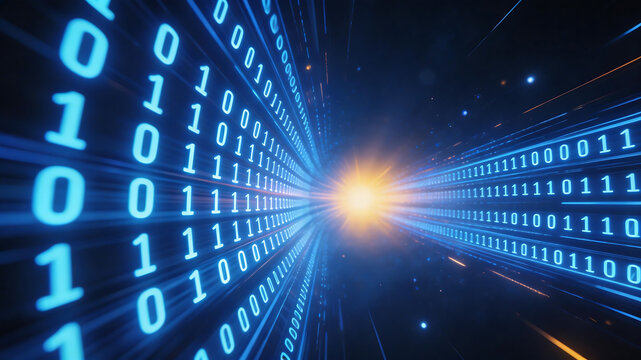 Binary code tunnel with light burst