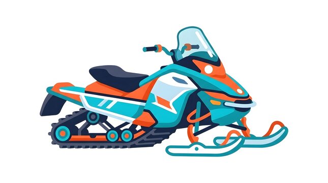 Colorful vector illustration of a modern snowmobile. Winter sports, extreme transport and snow recreation concept.