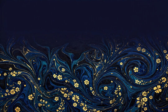 Floral Abstract Marbling Background Template with Organic Flow and Harmony