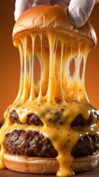 double patty cheeseburger with melting cheese pull