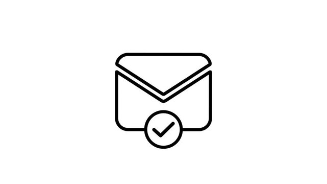 Email envelope receives confirmation notification message, successfully delivered or sent message animation.