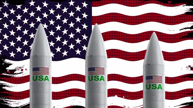 Us ballistic missiles rising against american flag background