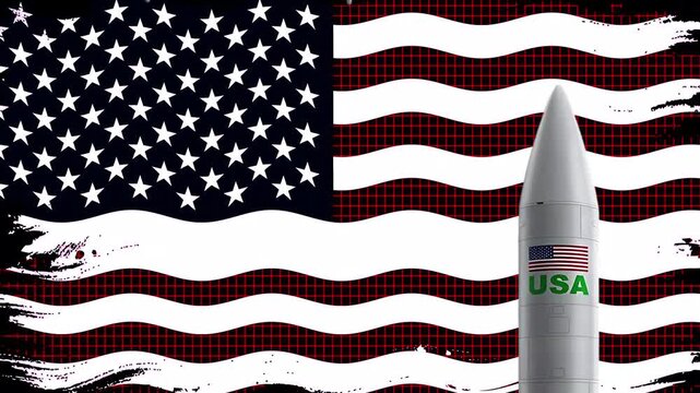 Usa military missiles and rocket launch animation with american flag background