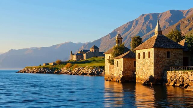 Morning Tranquility at Sevan Lake Monastery, Armenia