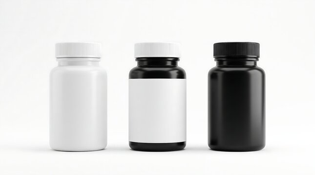 Pills Bottle Mockup Set with Blank Label Isolated on White Background