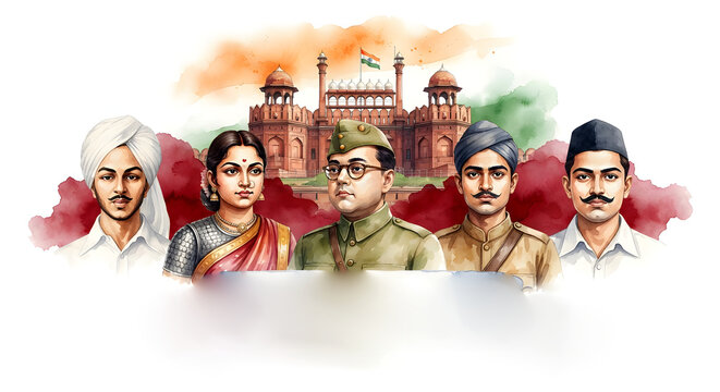 India independence day and indian freedom fighter silhouette concept on background.