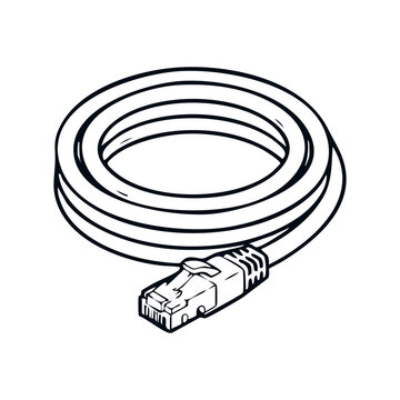 Coiled Ethernet Patch Cable Icon with RJ45 Connector Plug Designed to depict LAN networking cables, wired internet connections, Ethernet infrastructure, patch cords, broadband connectivity