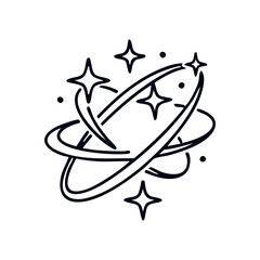 Magic Sparkles Icon with Orbiting Orbital Rings Visualizes AI generation in progress, magical tech processing, special effects, smart enhancement, and active digital transformation © Nadine