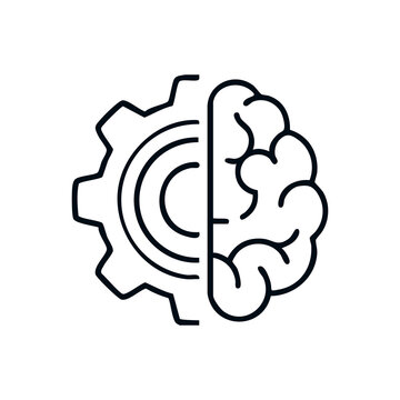 Half Human Brain and Half Gear Cog Wheel Icon for Artificial Intelligence and Cognition