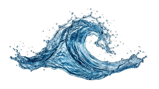 Dynamic ocean wave crashing with splashes and droplets on transparent background transparent background