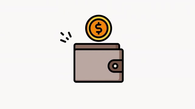 Flat vector illustration of a brown leather wallet with a gold dollar coin saving money business concept