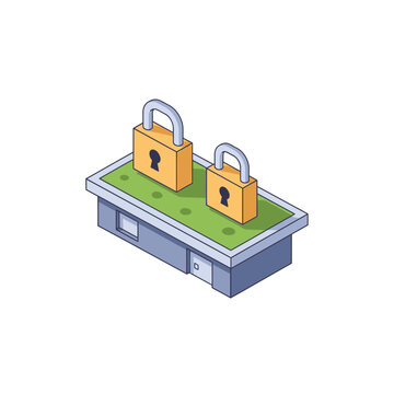 Isometric Building with Padlocks for Home Security Concept