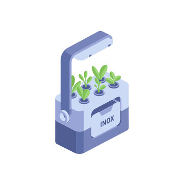 Isometric Smart Indoor Garden with LED Grow Light and Plants