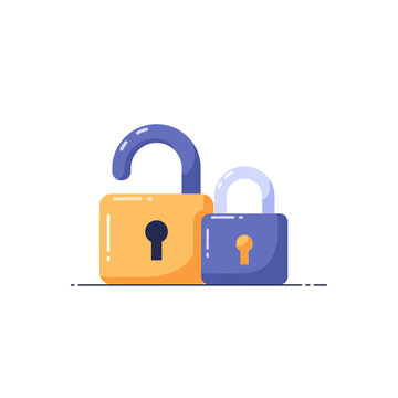 Locked and unlocked padlocks security icon illustration