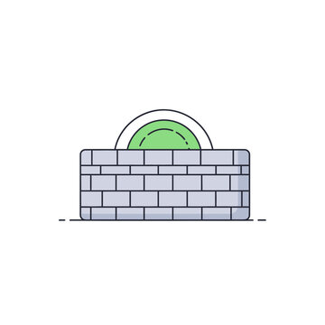 Minimalist brick wall and green coin flat vector icon