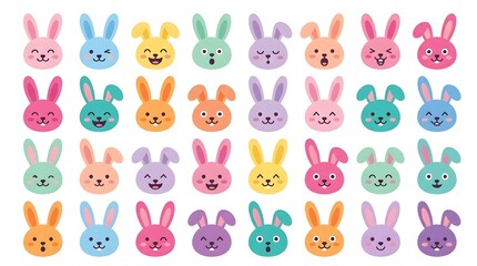 Obraz premium Pastel Bunny Face Icon Set Collection