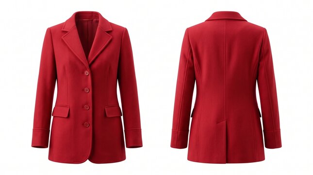 Women Red Blazer Jacket Front and Back View Isolated on White Background 2