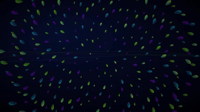 Aesthetic purple and green leaves floating in a seamless dark motion background