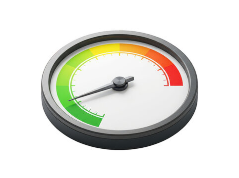 Gauge meter showing low level. Performance indicator with green to red scale.
