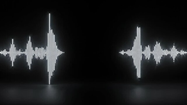 White minimalist soundwaves pulsing slowly against a dark background for clean audio and technology concepts.