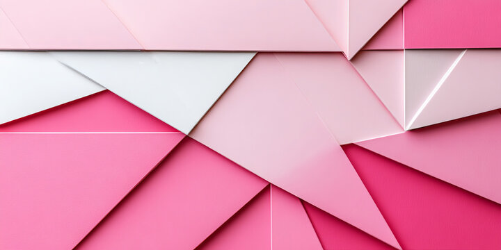 This is an abstract geometric background made of overlapping triangular paper-cut shapes, presented in layered gradients of light pink, deep pink and off-white, with a distinct 3D embossed texture.

