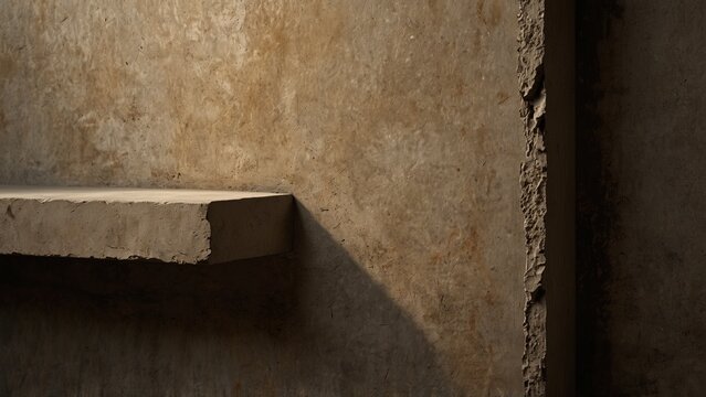 Concrete wall with shelf on it, 3d render style background - Generative AI