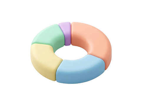 3D donut pie chart icon. Colorful circular business graph for data visualization.