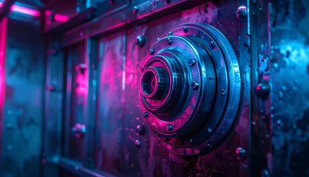 Secure metallic vault door with lock.