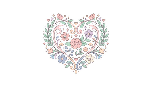 Floral Heart Decoration with Pastel Colors Isolated