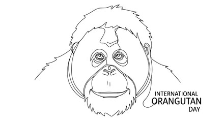 Obraz premium Continuous line drawing of an orangutan face, celebrating International Orangutan Day