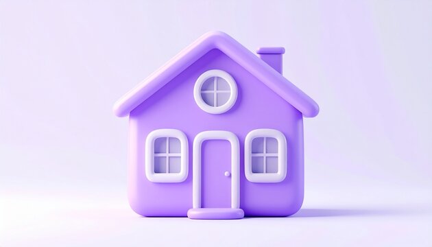 Cute Purple House 3D Render Isolated on Pure White Background