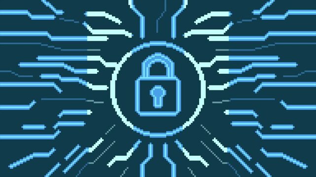 8-bit pixel art digital lock with circuit network