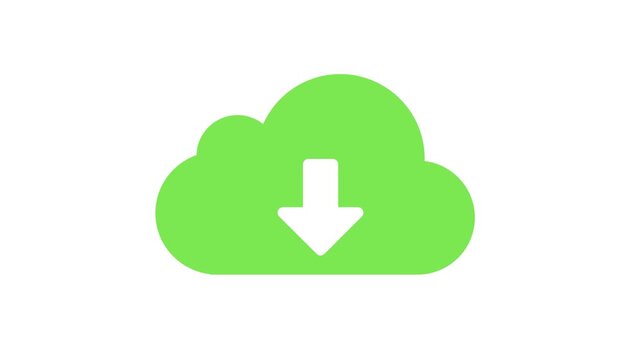 Green cloud download icon representing online data transfer, cloud storage, file downloading, digital technology vector illustration