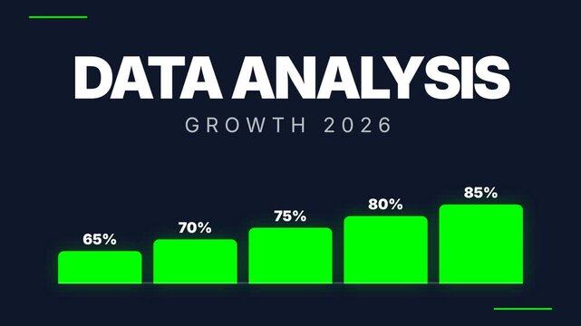 Data analysis graph, green bars rising, business growth chart on dark background, symbolizing progress and 2026 projections.
