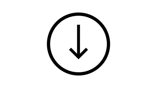 Simple minimal download arrow icon button inside a thin black circle for web navigation interface design digital storage concept vector