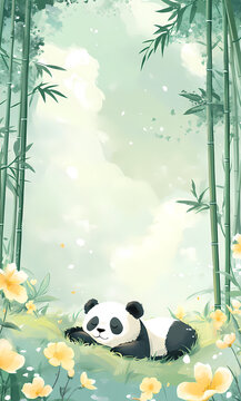 Cute Panda Relaxing in a Lush Bamboo Forest