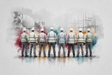 Naklejka premium Group of construction workers standing in a row