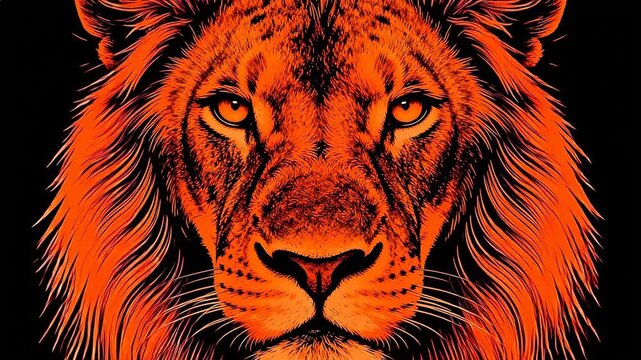 Lion head portrait with orange mane