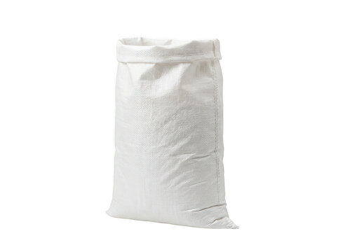 Empty white woven sack. Polypropylene bag for industrial storage or agricultural produce.