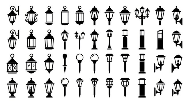 Collection of various outdoor lighting fixtures and street lamps.