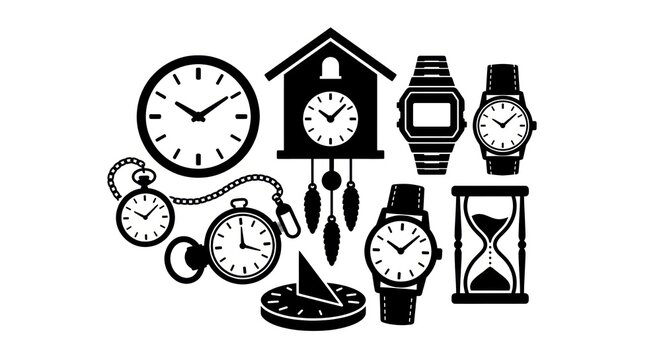 Collection of Various Timekeeping Devices Icons.