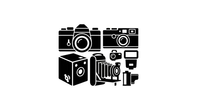 Collection of Vintage and Modern Cameras and Photography Equipment.