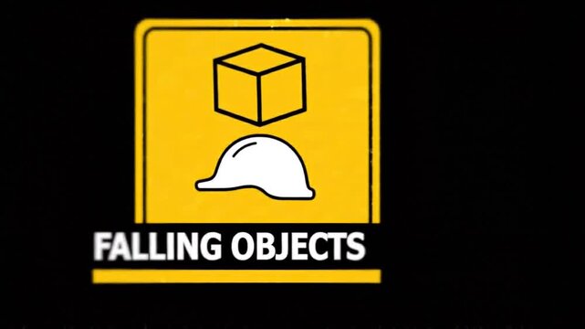 Yellow falling objects safety warning sign on black background