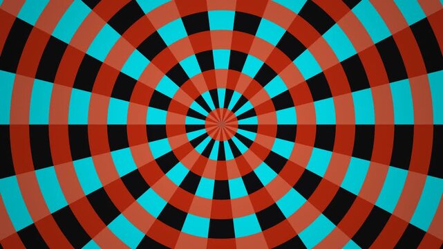 A circular pattern features alternating red, black, and blue sections. The design creates a sense of movement, drawing the eye toward the center. This pattern can be used in various creative projects